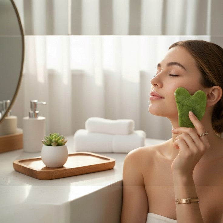 Natural Jade Facial Roller & Gua Sha Massage Set
