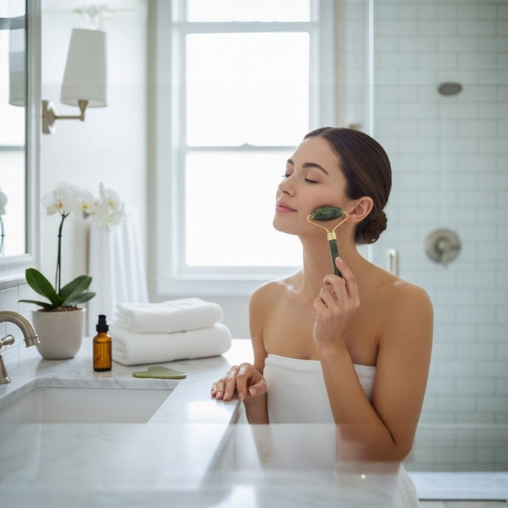 Natural Jade Facial Roller & Gua Sha Massage Set