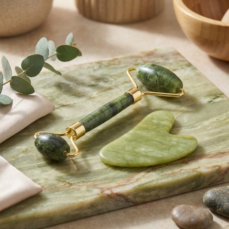 Natural Jade Facial Roller & Gua Sha Massage Set